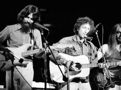 George Harrison, Bob Dylan and Leon Russell Performing for Bangladesh at Madison Square Garden Stretched Canvas Print
