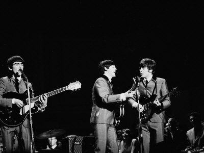 Pop Music Group the Beatles in Concert George Harrison, Paul McCartney, John Lennon Stretched Canvas Print