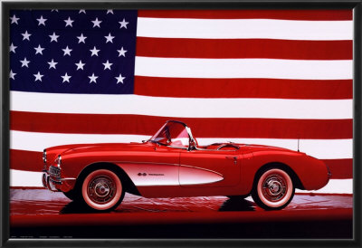 Corvette, 1957 with U.S. Flag Framed Poster Corvette, 1957 with U.S. Flag Framed Poster