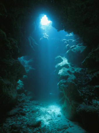 A Beam of Sunlight Illuminates an Underwater Cave Photographic Print