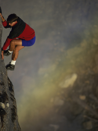Male Mountain Climber on a Precipice Photographic Print Male Mountain Climber on a Precipice Photographic Print