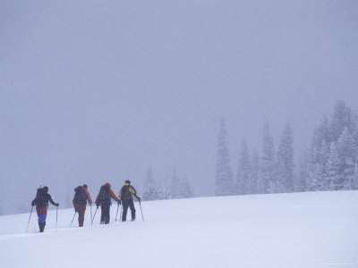 Rear View of Four Skiers Trekking Photographic Print Rear View of Four Skiers Trekking Photographic Print