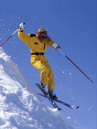 Skier in Yellow Against a Blue Sky Photographic Print Skier in Yellow Against a Blue Sky Photographic Print