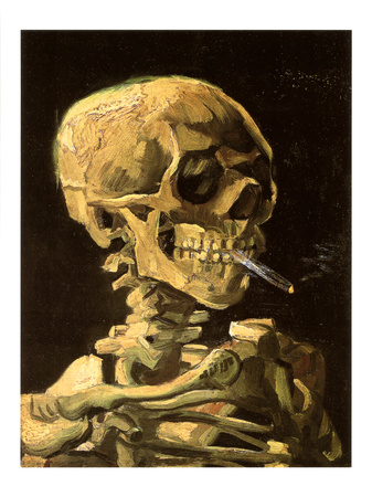 Skull with Burning Cigarette Print Skull with Burning Cigarette Print