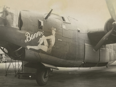 Nose Art on a B24 Liberator, c.1945 Premium Poster Nose Art on a B24 Liberator, c.1945 Premium Poster