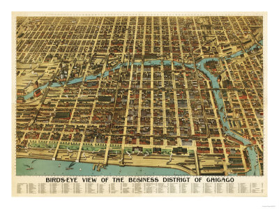 Chicago, Illinois - Panoramic Map Premium Poster Chicago, Illinois - Panoramic Map Premium Poster