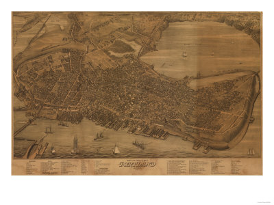 Portland, Maine - Panoramic Map Premium Poster Portland, Maine - Panoramic Map Premium Poster