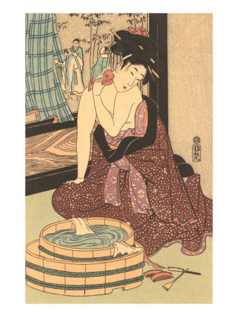 Japanese Woodblock, Lady at Bath Giclee Print Japanese Woodblock, Lady at Bath Giclee Print