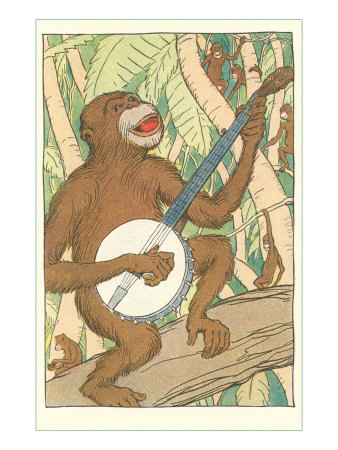 Chimp Playing Banjo Giclee Print Chimp Playing Banjo Giclee Print