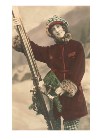 Lady with Skis Giclee Print Lady with Skis Giclee Print