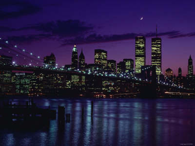 new york city skyline at night black and white. Skyline of New York City with
