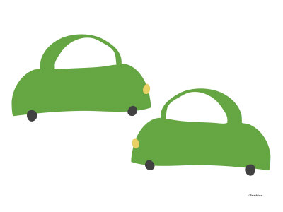 Green Cabs Stretched Canvas Print
