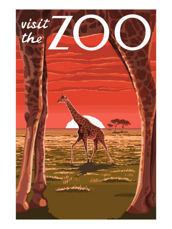 Visit the Zoo, Giraffe Scene Premium Poster Visit the Zoo, Giraffe Scene Premium Poster