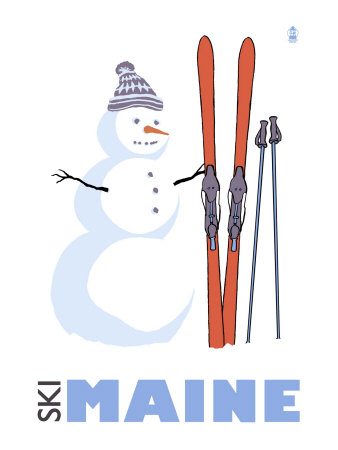 Maine, Snowman with Skis Premium Poster Maine, Snowman with Skis Premium Poster