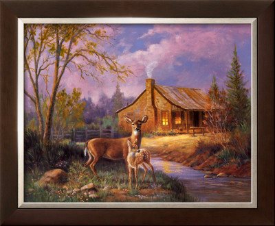 Deer Near Cabin Framed Print Deer Near Cabin Framed Print