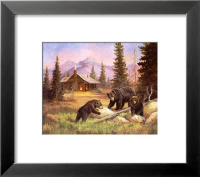 Bears on Log Framed Print Bears on Log Framed Print