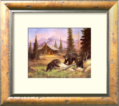 Bears on Log Framed Print Bears on Log Framed Print