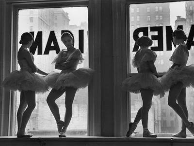 Ballerinas Standing on Window Sill in Rehearsal Room, George Balanchine's School of American Ballet Stretched Canvas Print