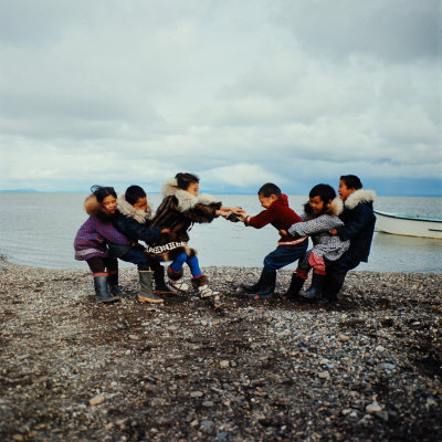 Alaska: Native Alaskan Children Playing a Game of Tug-Of-War Stretched Canvas Print