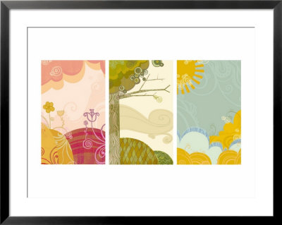 Retro Landscapes Triptych Framed Print Retro Landscapes Triptych Framed Print