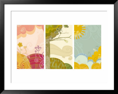 Retro Landscapes Triptych Framed Print Retro Landscapes Triptych Framed Print