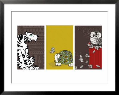 Retro Animals Triptych Framed Print Retro Animals Triptych Framed Print