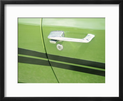 Door Handle of Green Car Framed Print Door Handle of Green Car Framed Print