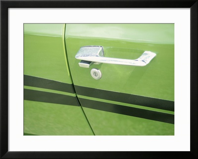 Door Handle of Green Car Framed Print Door Handle of Green Car Framed Print