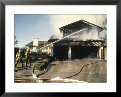 Firemen Extinguishing House Framed Print Firemen Extinguishing House Framed Print