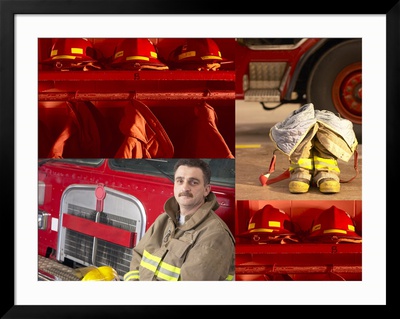 Fireman in a Fire Station Framed Print Fireman in a Fire Station Framed Print