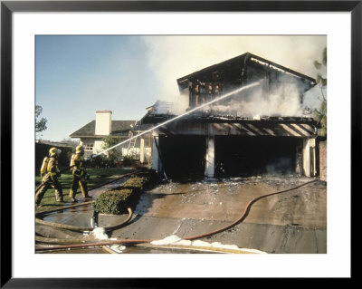 Firemen Extinguishing House Framed Print Firemen Extinguishing House Framed Print