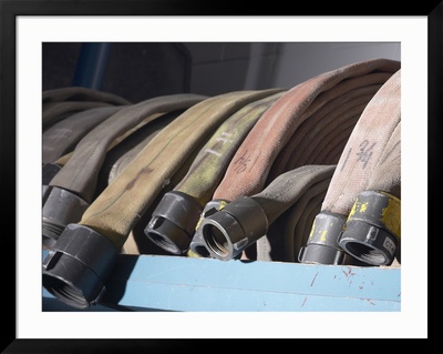 Row of Fire Hoses Framed Print Row of Fire Hoses Framed Print