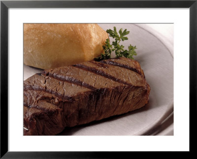 Steak and Roll on Plate Framed Print Steak and Roll on Plate Framed Print