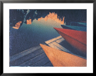 Canoes tips on dock Framed Print Canoes tips on dock Framed Print