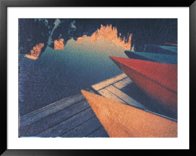 Canoes tips on dock Framed Print Canoes tips on dock Framed Print