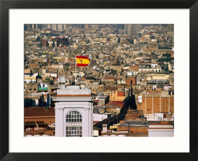 barcelona spain flag. Flag Flying on City Tower,