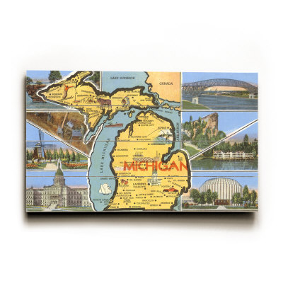 Views and Map of Michigan Wood Sign Views and Map of Michigan Wood Sign