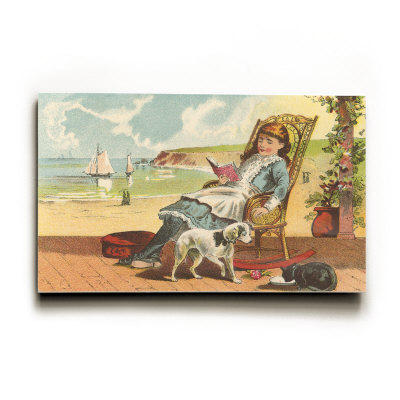 Victorian Girl Reading by Shore Wood Sign Victorian Girl Reading by Shore Wood Sign