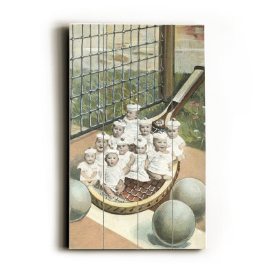 Ten Tiny Babies on Tennis Racket Wood Sign Ten Tiny Babies on Tennis Racket Wood Sign