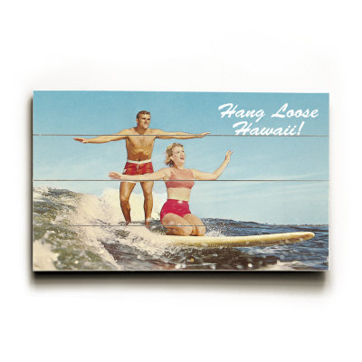 Hang Loose Hawaii, Tandem Surfing Wood Sign Hang Loose Hawaii, Tandem Surfing Wood Sign