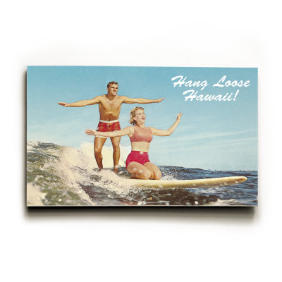 Hang Loose Hawaii, Tandem Surfing Wood Sign Hang Loose Hawaii, Tandem Surfing Wood Sign