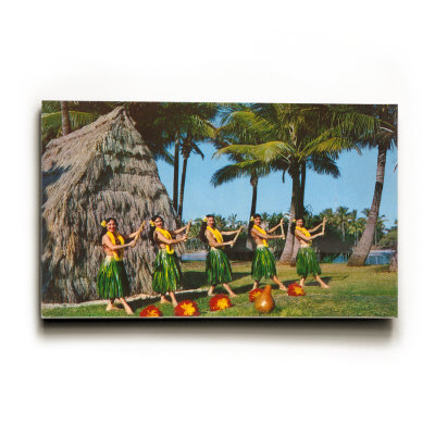 Hula Dancers, Grass Hut, Hawaii Wood Sign Hula Dancers, Grass Hut, Hawaii Wood Sign