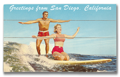 San Diego Surfer Couple Wood Sign San Diego Surfer Couple Wood Sign