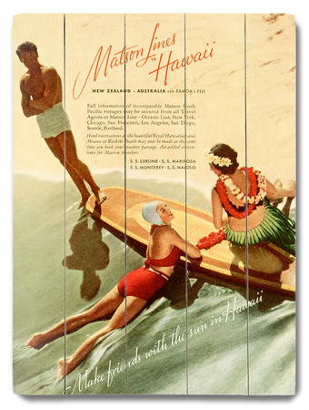 Matson, Surfboard by Hula Girl Wood Sign Matson, Surfboard by Hula Girl Wood Sign