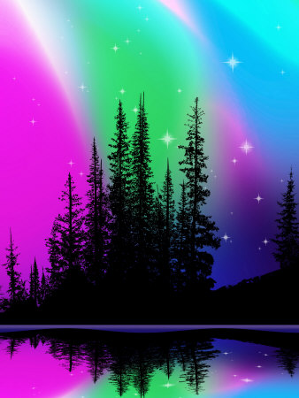 Northern Lights over Alpine Lake Premium Poster Northern Lights over Alpine Lake Premium Poster