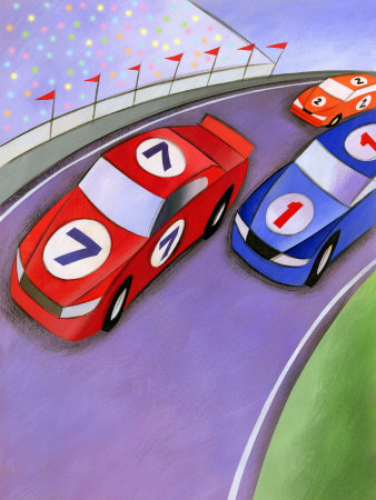 Car Race with Spectators Stretched Canvas Print