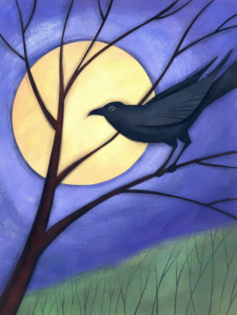 Raven in Tree by Moonlight Premium Poster Raven in Tree by Moonlight Premium Poster