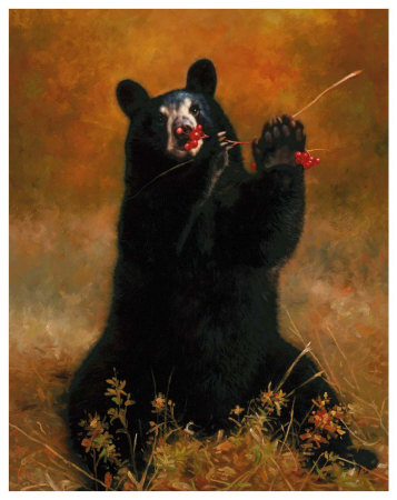 Black Bear with Berries Print Black Bear with Berries Print