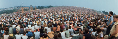 Seated Crowd Listening to Musicians Perform at Woodstock Music Festival Stretched Canvas Print