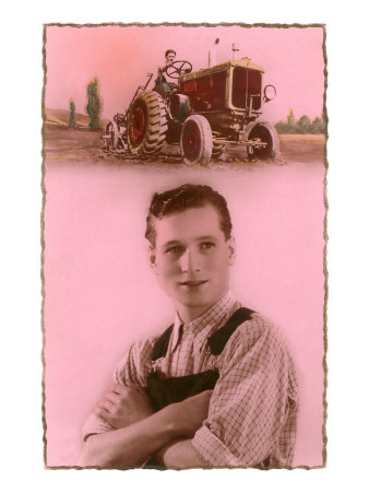 Farm Boy and Tractor Giclee Print Farm Boy and Tractor Giclee Print